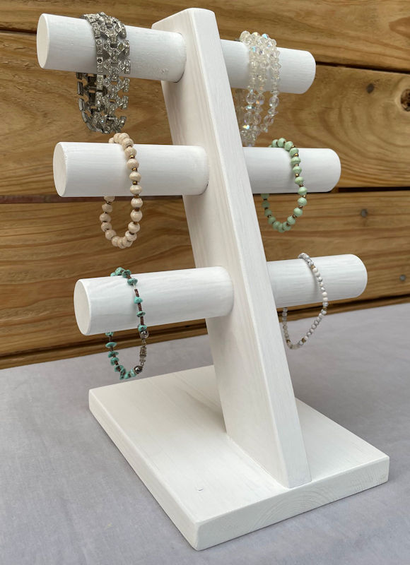 Three Tier Bracelet Stand in White Washed or Raw Pine (image for) Three Tier Bracelet Stand in White Washed or Raw Pine